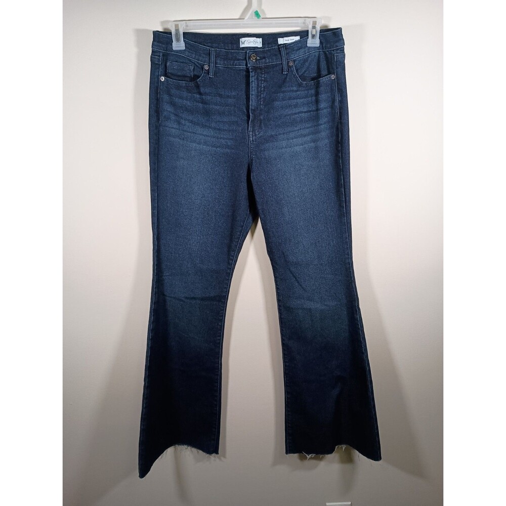 Jessica Simpson Womens Dark Wash Daisy Flare Raw Hem High Rise Jeans Size 16